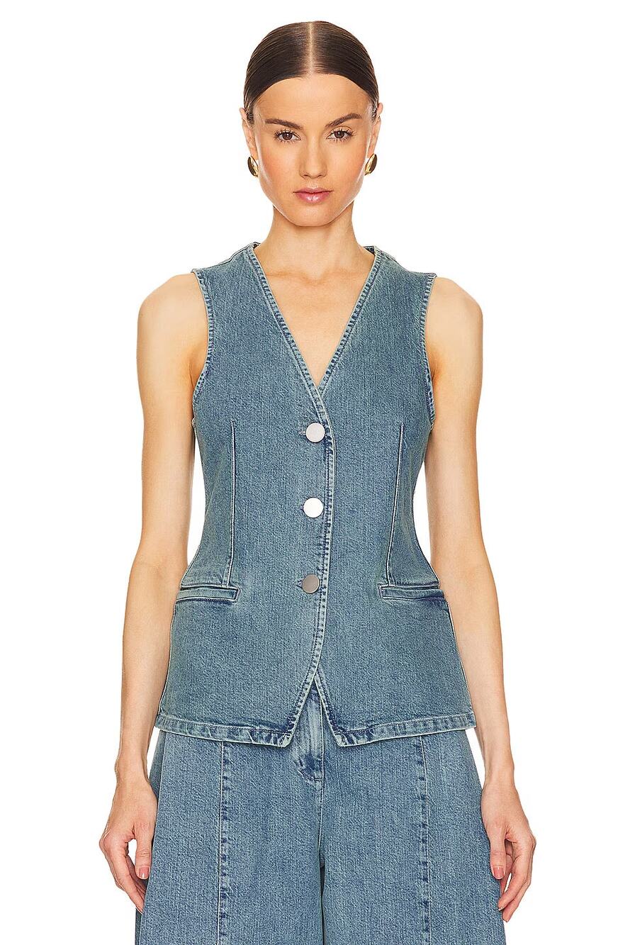 Remain Birger Christensen Denim Waistcoat Vest Blue Bering Sea 42 Extra Large XL